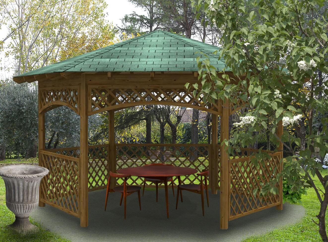 Gazebo ad una falda, copertura con bamboo o grigliati e