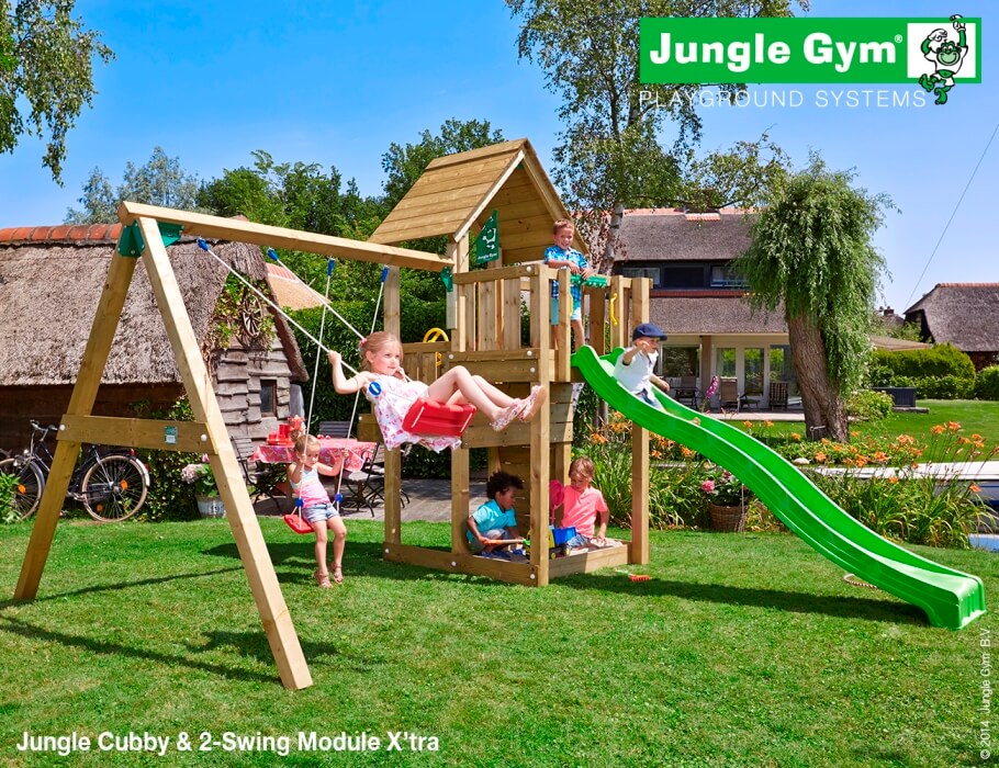 Parco giochi Cubby-swing Jungle Gym con scivolo e altalena per giardini