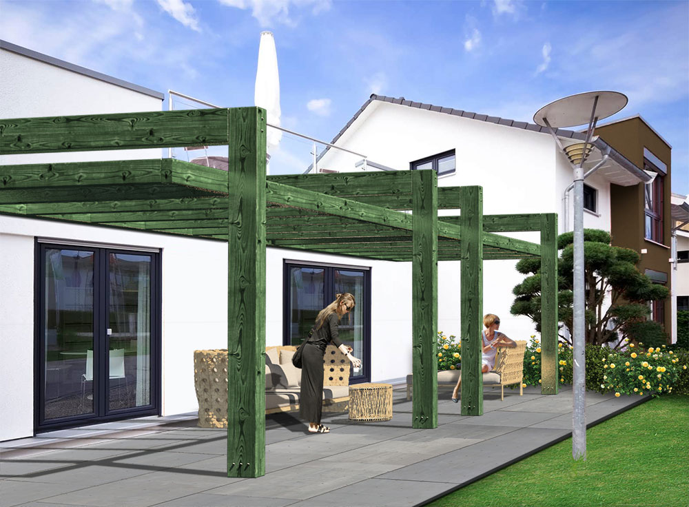 Pergola moderna in legno Gazebo Hi Tech in pino impregnato in autoclave