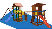 Parco giochi con torretta e scivolo Blue Rabbit Fantasilandia 8 Swing certificato TUV