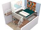 Soppalco Faiella su misura integrato  con armadio, letto, libreria, zona giorno in vendita online da Mybricoshop 