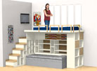 Soppalco Valentina su misura integrato  con armadio, letto, libreria, zona giorno in vendita online da Mybricoshop 