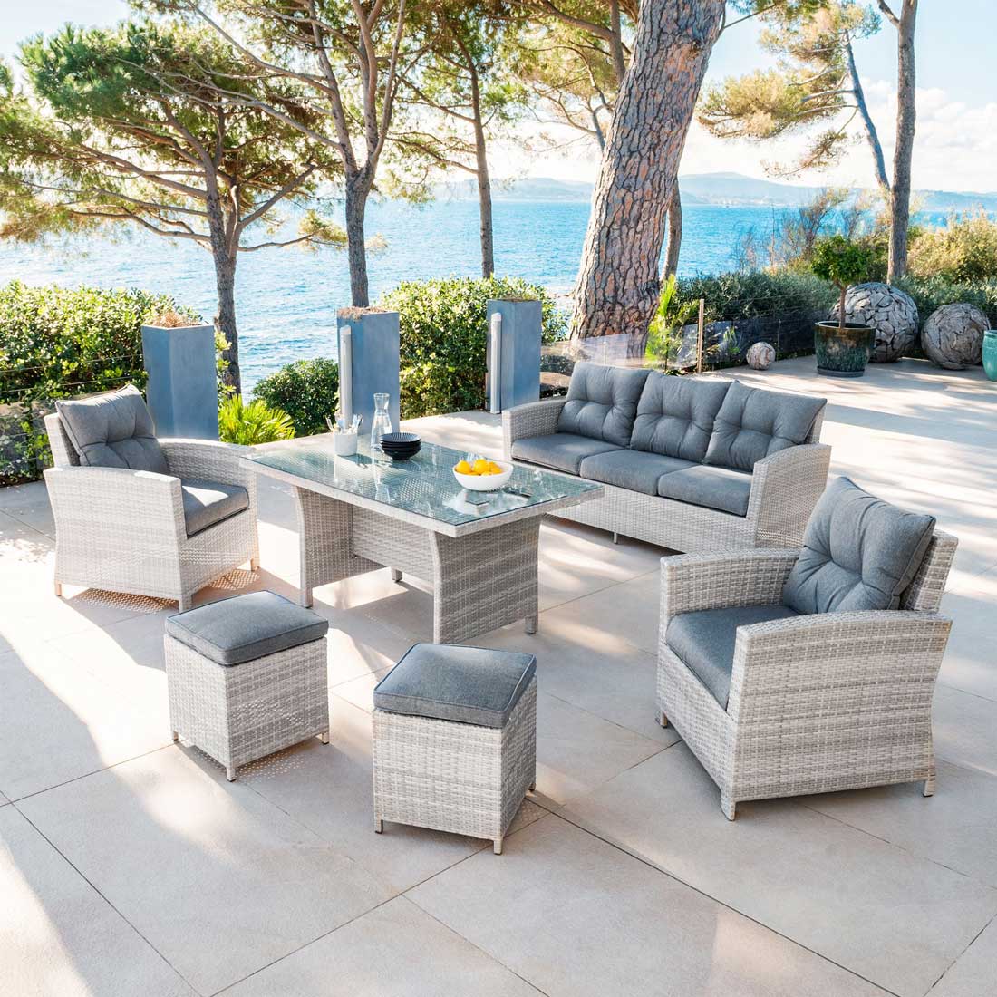 Salotto Da Giardino Oviala Tivoli – 8 Posti In Alluminio E Vetro Temperato – Design Contemporaneo Marrone - 2