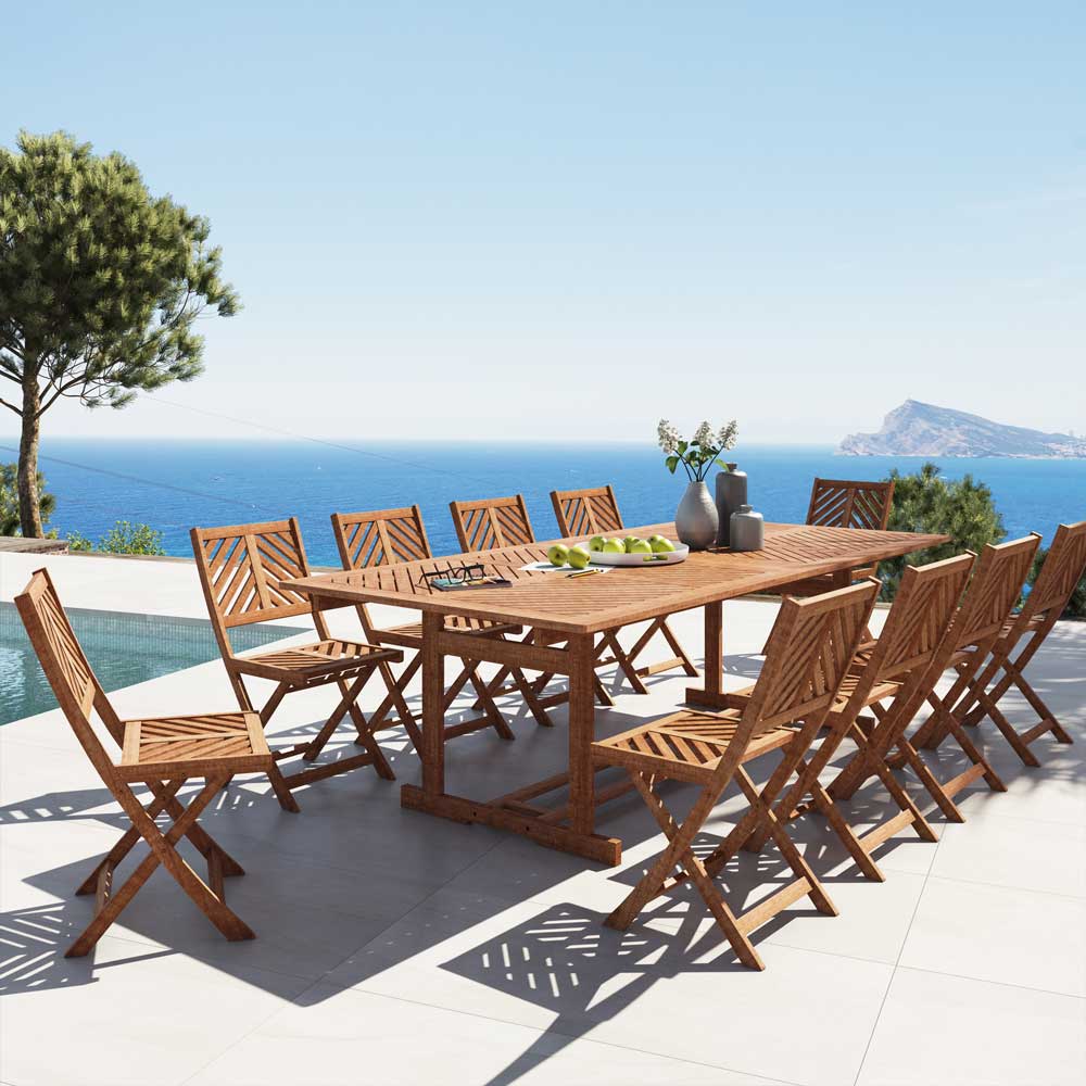 Tavolo Enna in acacia con sedie - Tavolo GiarDino Terrazzo Allungabile Enna Mybricoshop